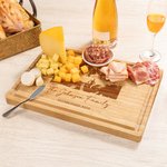 Personalisierte Familie Foto FSC Bambus graviert Charcuterie Schneidebrett mit Text und Saft Rille Housewarming Geschenk für Familie