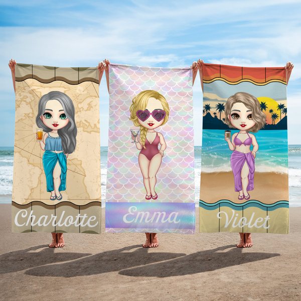 Henkilökohtainen sarjakuvahahmo Nopea kuivaus Ylimitoitettu rantapyyhe nimellä Kesäloma Essentials Beach Party Syntymäpäivälahja naisille