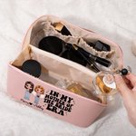 Personalized Cartoon Mother of the Bride Waterproof PU Leather Wide Open Makeup Bag with Name Portable Travel Essentials Wedding Gift for Mom