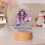 Personalised Fantasy Mermaid Cake LED Night Light with Wooden Base and Name Room Decor Birthday Gift for Girls Kids