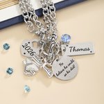 Personalized Bachelor Cap Birthstone Graduation Charm Bracelet with Engraved Year and Name Graduation Birthday Gift for High School College Graduates