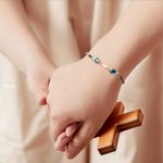 Henkilökohtainen Double Fishes Cross syntymäkivi säädettävä rannekoru Dainty korut uskonnollinen Kaste syntymäpäivälahja naisille uskoville