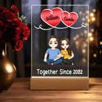 Personalized Together Since Year Cartoon Couple LED Night Light with Names and Wooden Base Home Decor Anniversary Birthday Gift for Couples