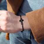 Personalised Cross Pendant Bracelet with Engraved Text Religious Jewellery Baptism Prayer Birthday Gift for Christians