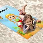 Personalized Cartoon Character Marine Animals Quick Dry Oversized Beach Towel with Name Summer Vacation Essentials Beach Party Birthday Gift for Kids
