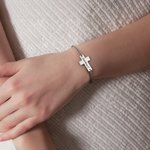 Personalised Cross Pendant Bracelet with Engraved Text Religious Jewellery Baptism Prayer Birthday Gift for Christians