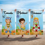 Personalized Cartoon Character Marine Animals Quick Dry Oversized Beach Towel with Name Summer Vacation Essentials Beach Party Birthday Gift for Kids