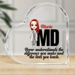 Personalized Cartoon Medical Character Square Heart Acrylic Plaque with Name Desk Decor Birthday Appreciation Inspirational Gift for Medical Staff