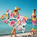 Personlig akvarell blomsterstripe Mykt hurtigtørkende badehåndkle med navn Strandfest Sommerferiegave til kvinner