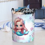 Personalized 3D Cartoon Fantasy Mermaid Design Large Waterproof Laundry Storage Basket with Name Nursery Decor Birthday Gift for Family Friend