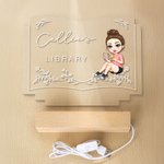 Personalised Floral Cartoon Reading Character Book-Shaped LED Night Light with Name and Wooden Base Home Decor Birthday Gift for Reading Lovers