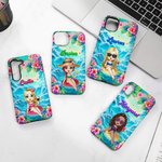 Personalized Flower Ocean Beach Vacation Cartoon Character Phone Case for iPhone or Samsung with Name Birthday Anniversary Gift for Women