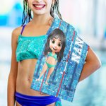 Personalised 3D Cartoon Character Swimming Pool Soft Sports Towel with Name and Hanging Clip Sport Accessories Birthday Gift for Boys Girls