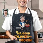 Personalised Funny MR. GOOD LOOKIN Face Photo Barbecue Waterproof Adjustable Men's Apron with Name Father's Day Birthday Gift for Man BBQ Master