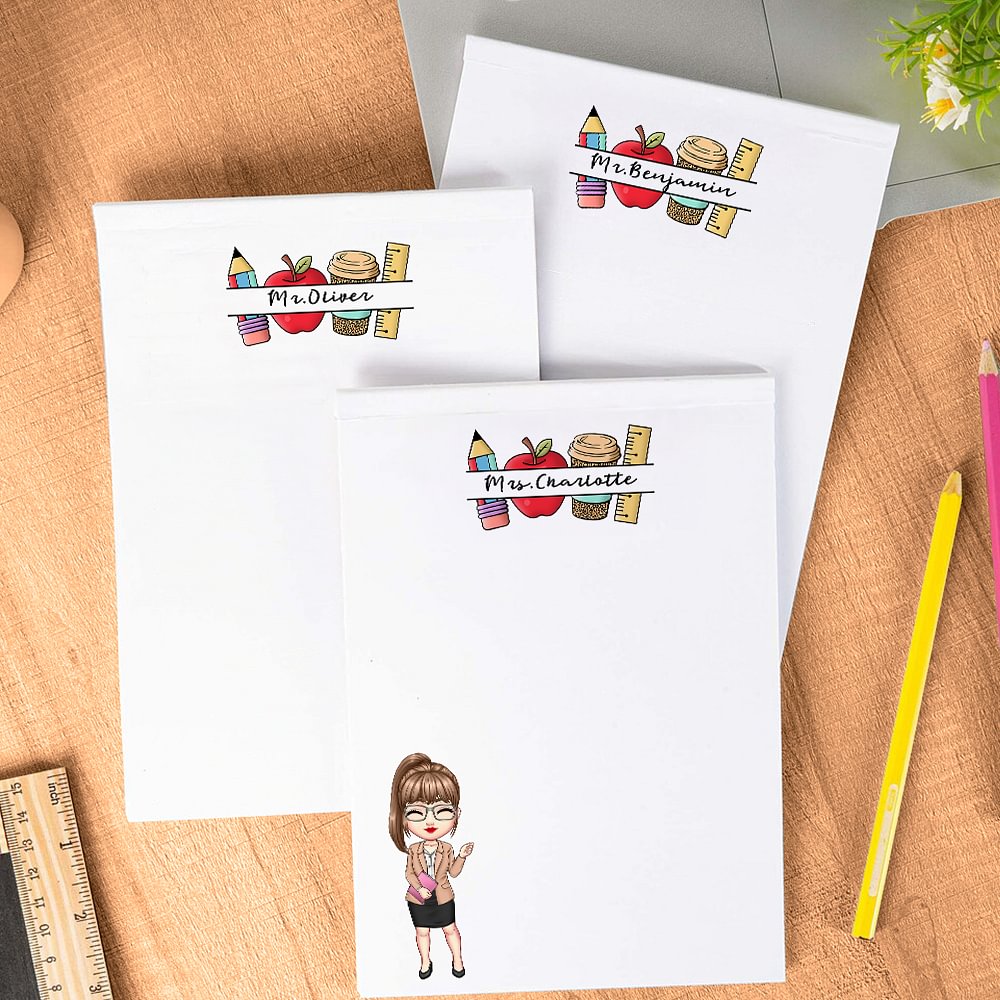 Cahier de Notes Personnalisé avec Personnage de Dessin Animé et Nom Motif Pomme Crayon Cadeau Fournitures Fête des Professeurs pour Enseignant