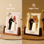 Personalized 3D Cartoon Bride and Groom LED Night Light with Name and Wooden Base Wedding Anniversary Gift for Couple Newlywed