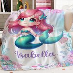Personalized Fantasy Mermaid Soft Throw Blanket with Name Home Decor Birthday Gift for Girls Mermaid Lovers