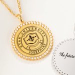 Personalized Engraved School Badge Zircon Edging Necklace with Text Dainty Jewelry Celebration Graduation Gift for Women Graduates