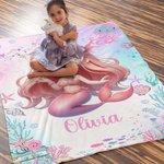 Personalized Fantasy Mermaid Soft Throw Blanket with Name Home Decor Birthday Gift for Girls Mermaid Lovers
