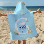 Personalised Sea Animal Soft Quick Dry Hooded Beach Towel with Initial and Name Travel Essential Beach Party Birthday Gift for Kids