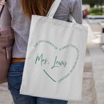 Personalized A Great Teacher Heart-Shaped Pattern Large Canvas Tote Bag with Text Appreciation Week Teacher's Day Gift for Women Teachers