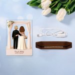 Personalized 3D Cartoon Bride and Groom LED Night Light with Name and Wooden Base Wedding Anniversary Gift for Couple Newlywed