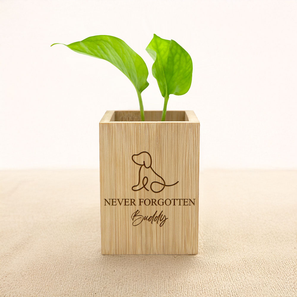 Pot de fleurs en bois personnalisé avec nom et texte Cadeau commémoratif de sympathie pour la perte d'un animal de compagnie