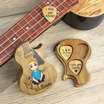 Personalized Cartoon Character Wooden Guitar Picks Storage Box Set with Name and Text Birthday Gift for Musician Guitar Player