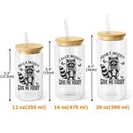 Personalisierte Give Me Foody Cute Raccoon 12 oz 16 oz 20 oz Glasbecher mit Deckel und Strohhalm Urlaub Geburtstag Geschenk für Freunde Familie Waschbär Liebhaber