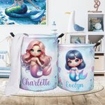 Personalized 3D Cartoon Fantasy Mermaid Design Large Waterproof Laundry Storage Basket with Name Nursery Decor Birthday Gift for Family Friend