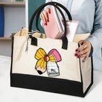 Personlig Apple Pen Bow Canvas Large Tote Bag med namn Resetillbehör Lärarens dag Uppskattning Födelsedagspresent för lärare