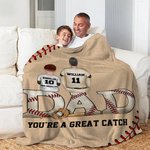 Personalized Baseball Dad Soft Throw Blanket with 1-5 Names and Numbers Room Decor Birthday Father's Day Gift for Dad Grandpa