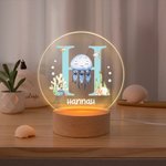 Personalized Cute Marine Animal Initial LED Night Light with Name and Wooden Base Nursery Decor Birthday Baby Shower Gift for Kids
