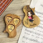 Personalized Cartoon Character Wooden Guitar Picks Storage Box Set with Name and Text Birthday Gift for Musician Guitar Player