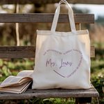 Personalized A Great Teacher Heart-Shaped Pattern Large Canvas Tote Bag with Text Appreciation Week Teacher's Day Gift for Women Teachers