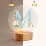 Personalized Cute Marine Animal Initial LED Night Light with Name and Wooden Base Nursery Decor Birthday Baby Shower Gift for Kids