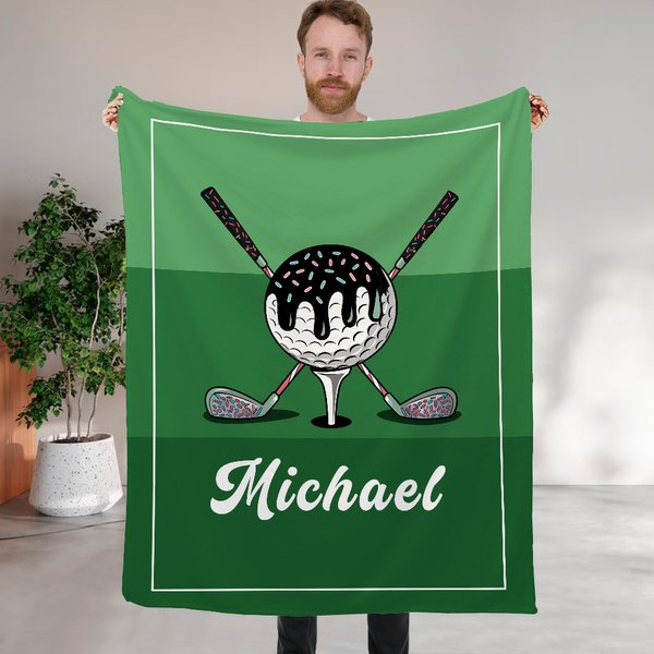 Personalized Golf Ice Cream Dripping  Soft Throw Blanket with Name Home Decor Birthday Gift for Golf Players Lovers