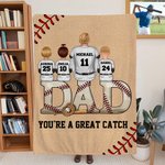 Personalized Baseball Dad Soft Throw Blanket with 1-5 Names and Numbers Room Decor Birthday Father's Day Gift for Dad Grandpa