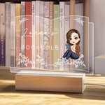 Personalised Floral Cartoon Reading Character Book-Shaped LED Night Light with Name and Wooden Base Home Decor Birthday Gift for Reading Lovers