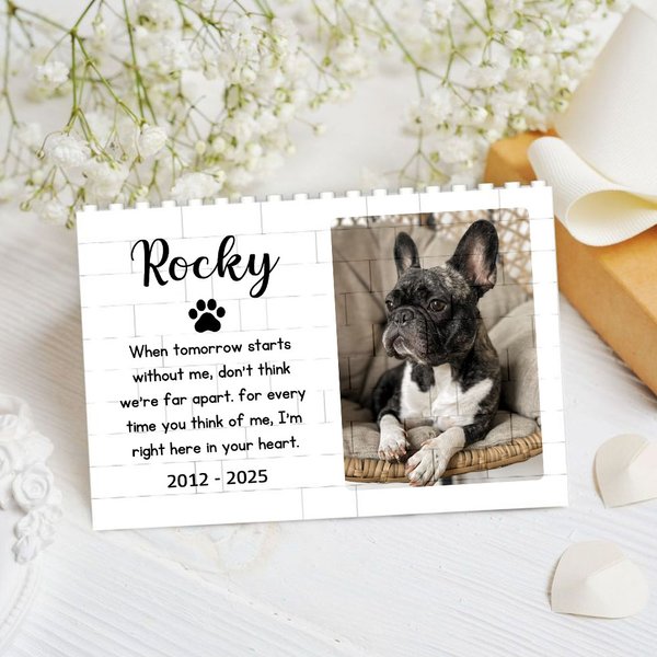 Personalized Cute Pet Paw Print Photo ABS Building Brick Puzzles with Name and Text Desk Decor Birthday Anniversary Memorial Gift for Pet Lovers