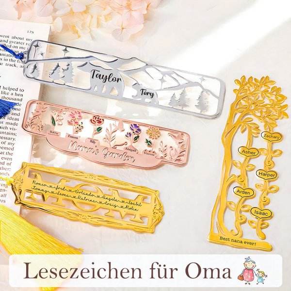 Personalisierte Metall Familie Lesezeichen mit Namen Hollow Art Lesen Accessoire Geburtstag Muttertag Geschenk für Mama Oma Buchliebhaber