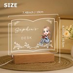 Personalised Floral Cartoon Reading Character Book-Shaped LED Night Light with Name and Wooden Base Home Decor Birthday Gift for Reading Lovers