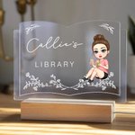 Personalised Floral Cartoon Reading Character Book-Shaped LED Night Light with Name and Wooden Base Home Decor Birthday Gift for Reading Lovers
