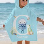 Personalised Sea Animal Soft Quick Dry Hooded Beach Towel with Initial and Name Travel Essential Beach Party Birthday Gift for Kids