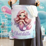 Personalized 3D Cartoon Fantasy Mermaid Design Large Waterproof Laundry Storage Basket with Name Nursery Decor Birthday Gift for Family Friend