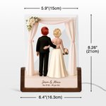 Personalized 3D Cartoon Bride and Groom LED Night Light with Name and Wooden Base Wedding Anniversary Gift for Couple Newlywed