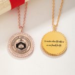 Personalized Engraved School Badge Zircon Edging Necklace with Text Dainty Jewelry Celebration Graduation Gift for Women Graduates