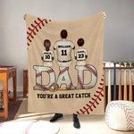 Personalized Baseball Dad Soft Throw Blanket with 1-5 Names and Numbers Room Decor Birthday Father's Day Gift for Dad Grandpa