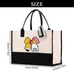 Personlig Apple Pen Bow Canvas Large Tote Bag med namn Resetillbehör Lärarens dag Uppskattning Födelsedagspresent för lärare