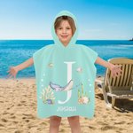 Personalised Sea Animal Soft Quick Dry Hooded Beach Towel with Initial and Name Travel Essential Beach Party Birthday Gift for Kids